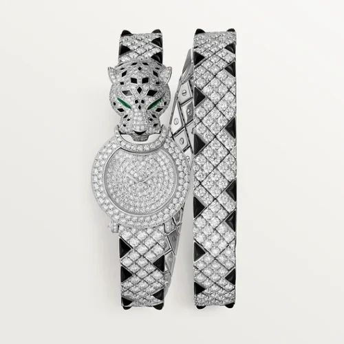 Cartier La Panthère watch, 23.6 mm, quartz movement. Rhodium-finish white gold balck